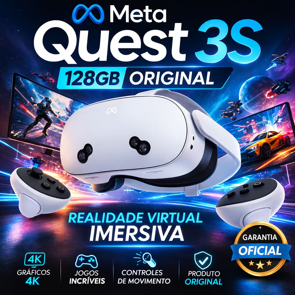 Óculos VR Meta Quest 3s 128GB Original | Realidade Virtual Imersiva com Controle