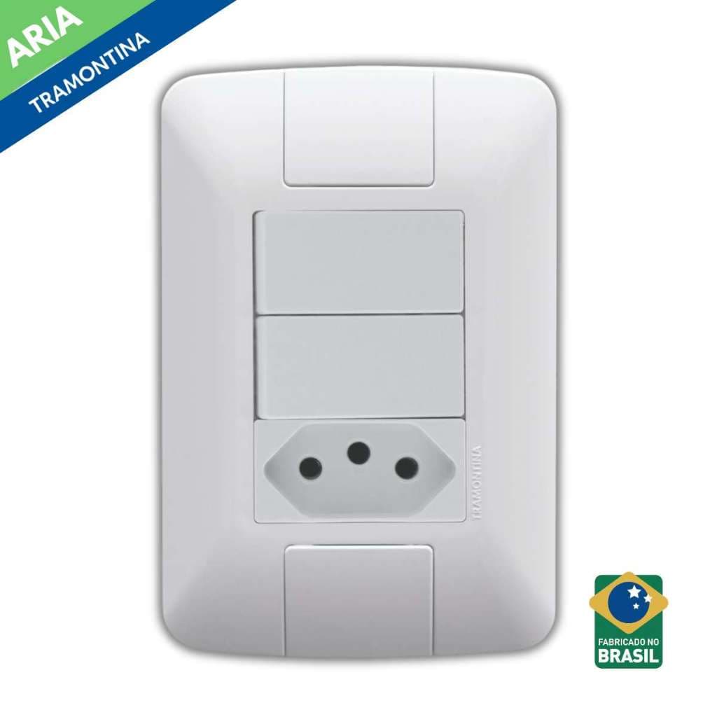 Conjunto 4x2 com 2 Interruptores Simples e 1 Tomada 10A Aria Tramontina