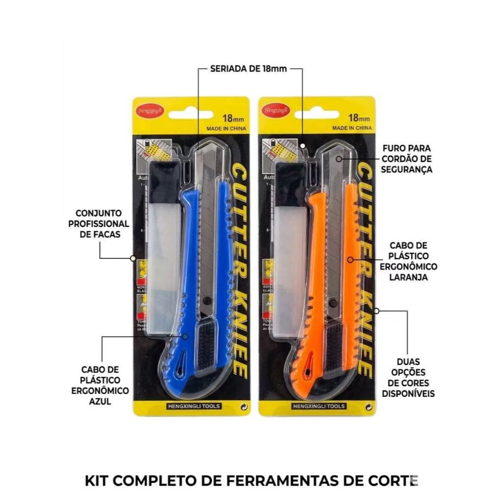 Estilete Profissional Emborrachado Com Trava e 4 Lâminas 18mm Reforçado