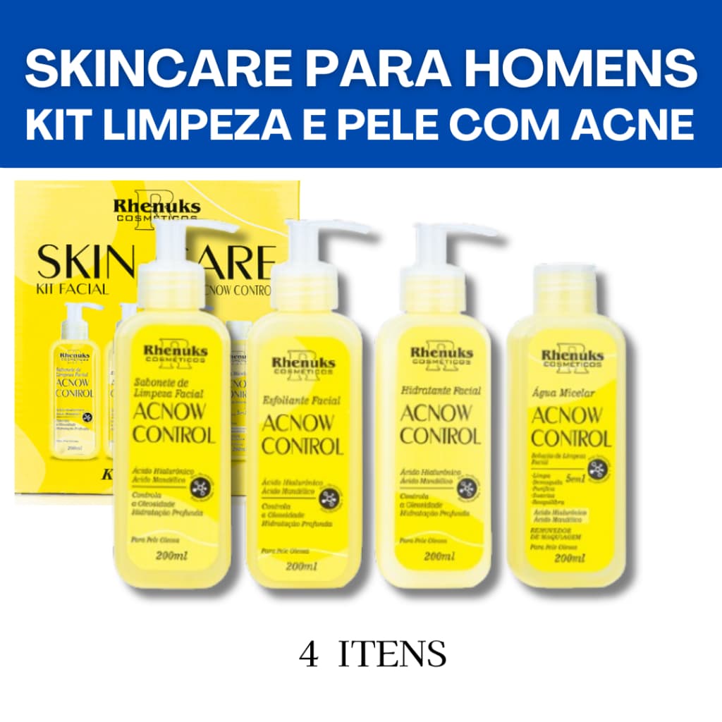 Kit Skincare Masculino Anti Acne  Limpeza Completa Rhenuks  4 ITENS