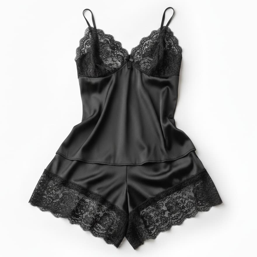 Pijama Baby Doll Feminino Sensual Short Doll Com Renda Preto Adulto Conforto Sexy Luxo