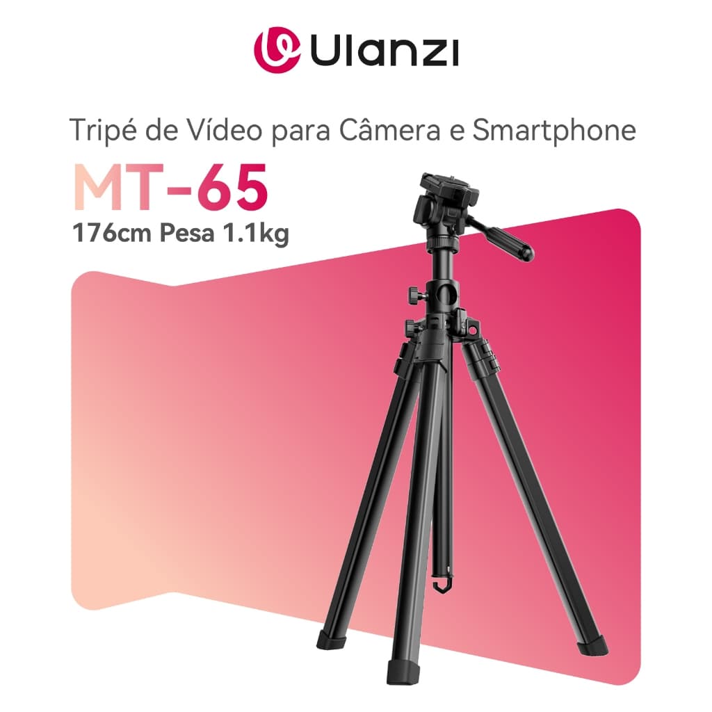 ULANZI MT-65 Tripé de Vídeo para Câmera e Smartphone, Extensível até 176cm, Portátil