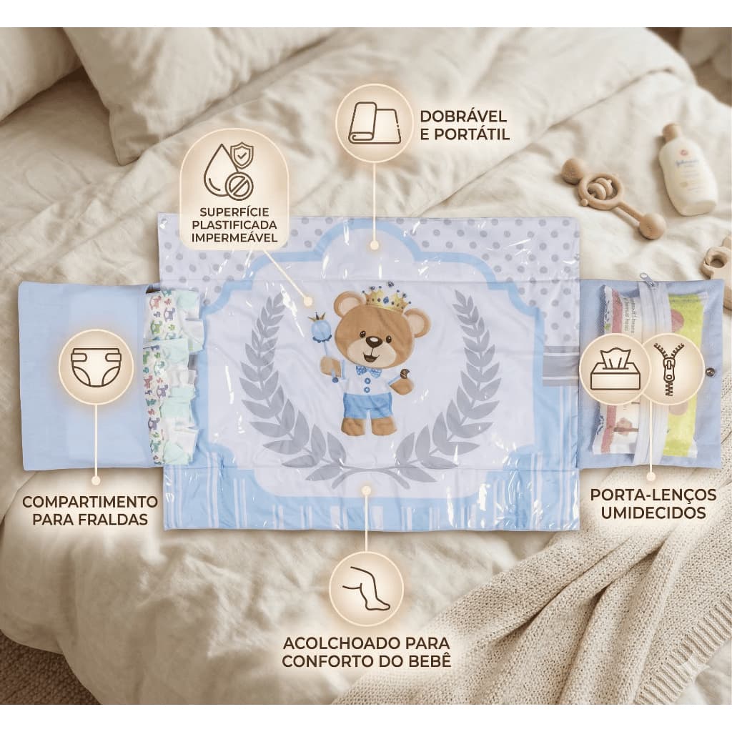 Trocador Portátil Formato Carteira Dobravel Pratico Luxo Ursinho Menino Menina