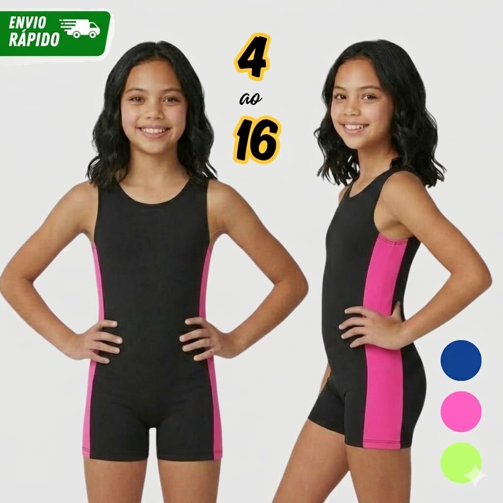 Maiô Macaquinho Infantil/Juvenil Para Natação & Hidroginástica + Touca em Suplex do 4 ao 16