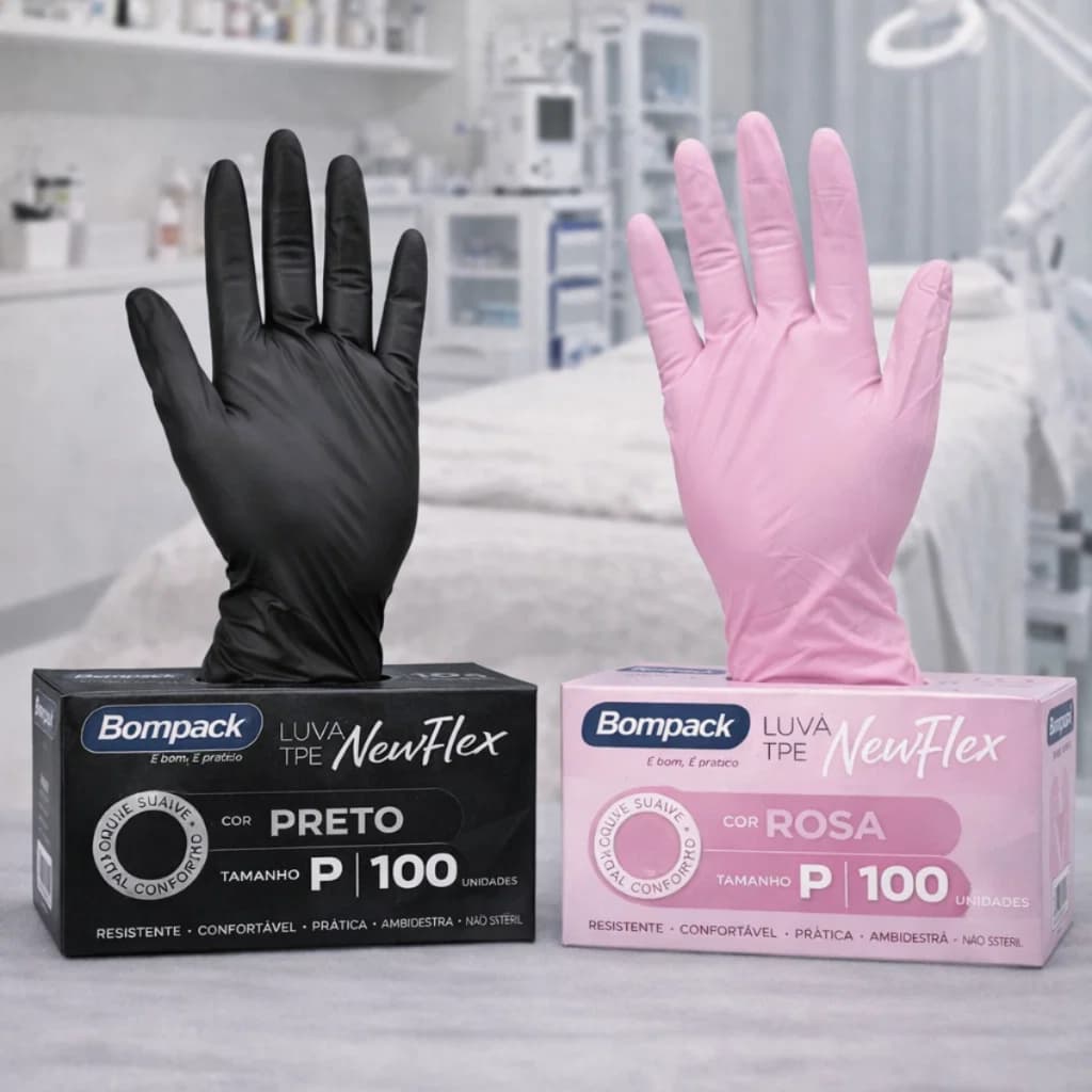 Luva Vinilflex Descartável Tamanho Preta ou Rosa Viniflex Bompack S/ Látex 100 unidades