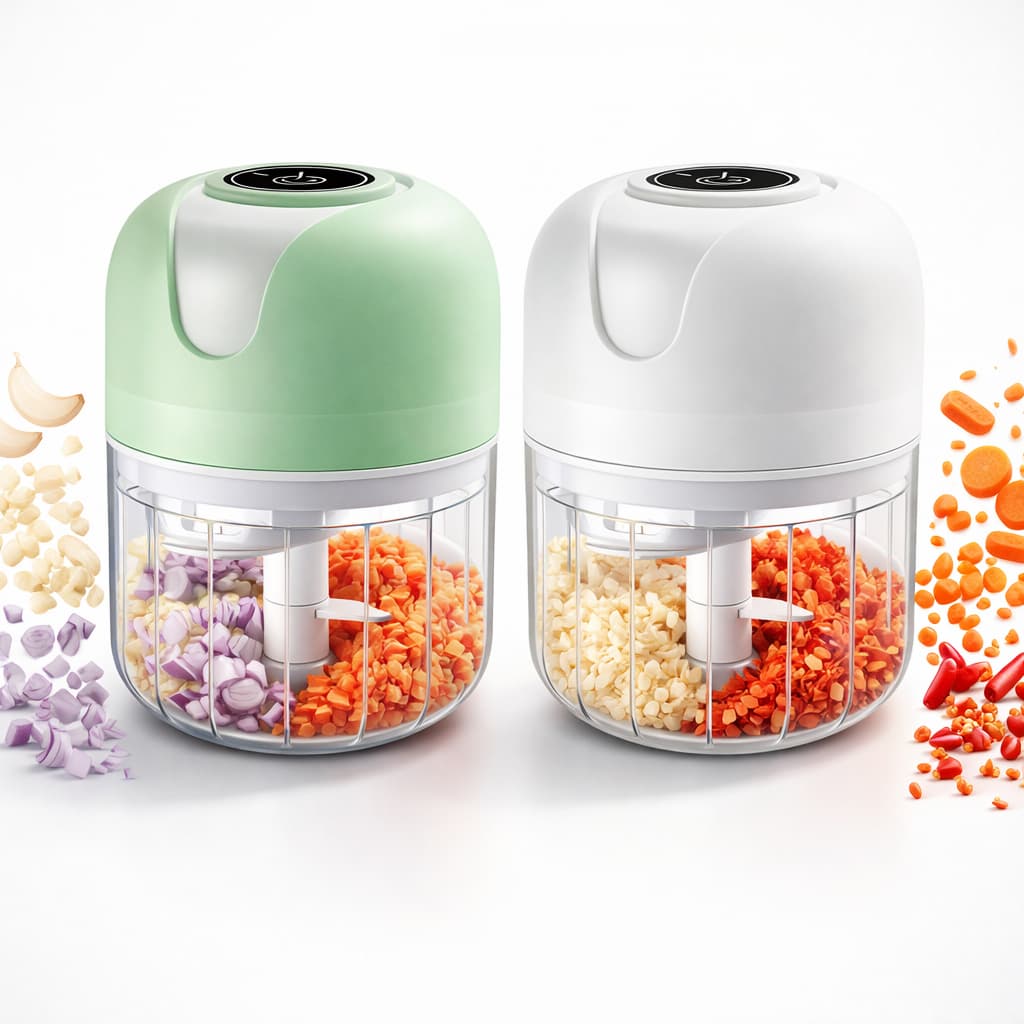 Mini Processador Elétrico USB Portátil 250ml Triturador de Alho Cebola Legumes 3 Lâminas Inox
