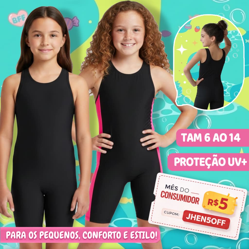 Maio Infantil Feminino Macaquinho para Hidroginástica Natação Praia Tam 6 ao 14