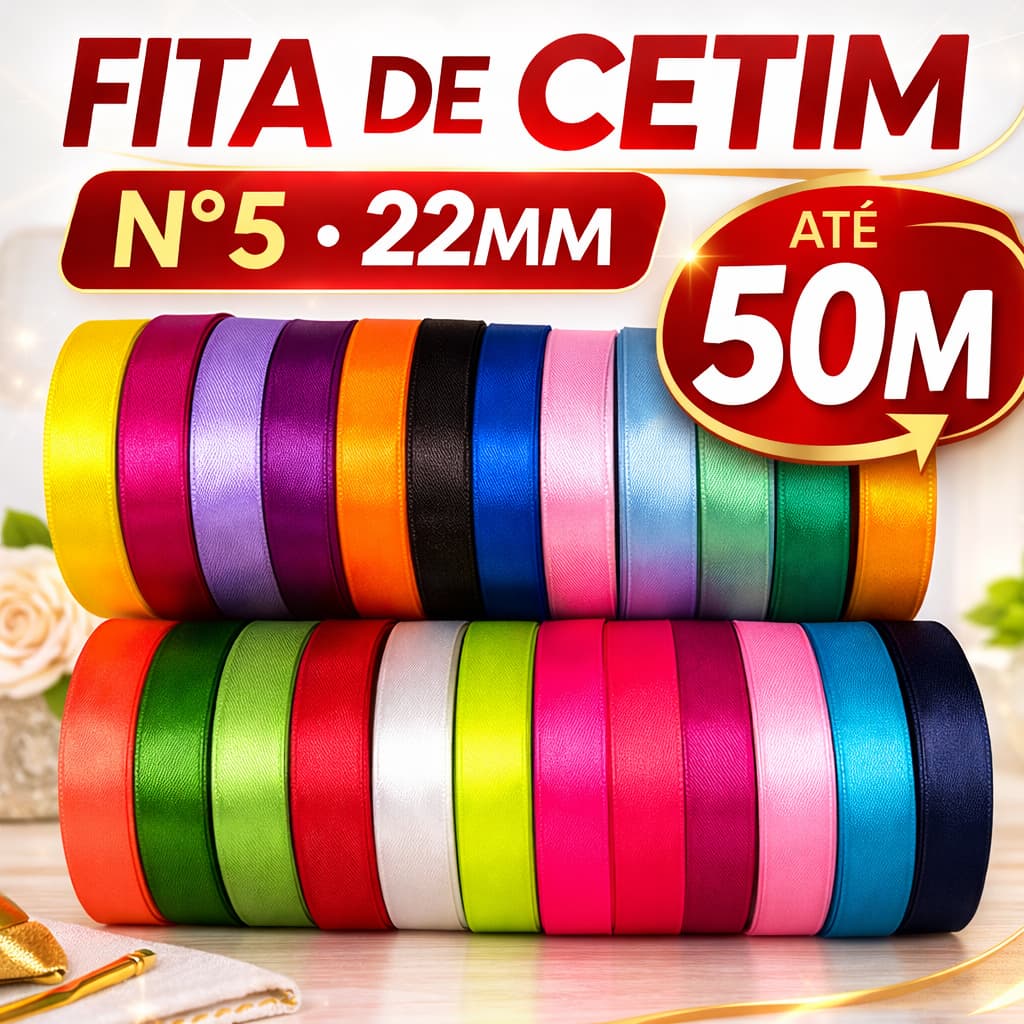 Fita de Cetim Nº5 (22mm) – até 50m – Laços, Artesanato, Presentes – Diversas Cores