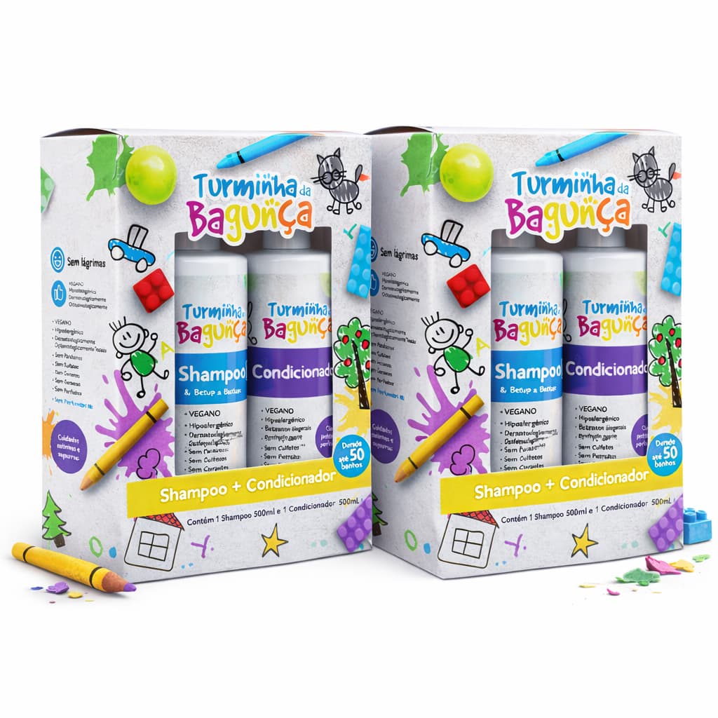 02 Kits Infantil Shampoo + Condicionador TURMINHA DA BAGUNÇA 500 ml - Seguro Para Todas as Idades