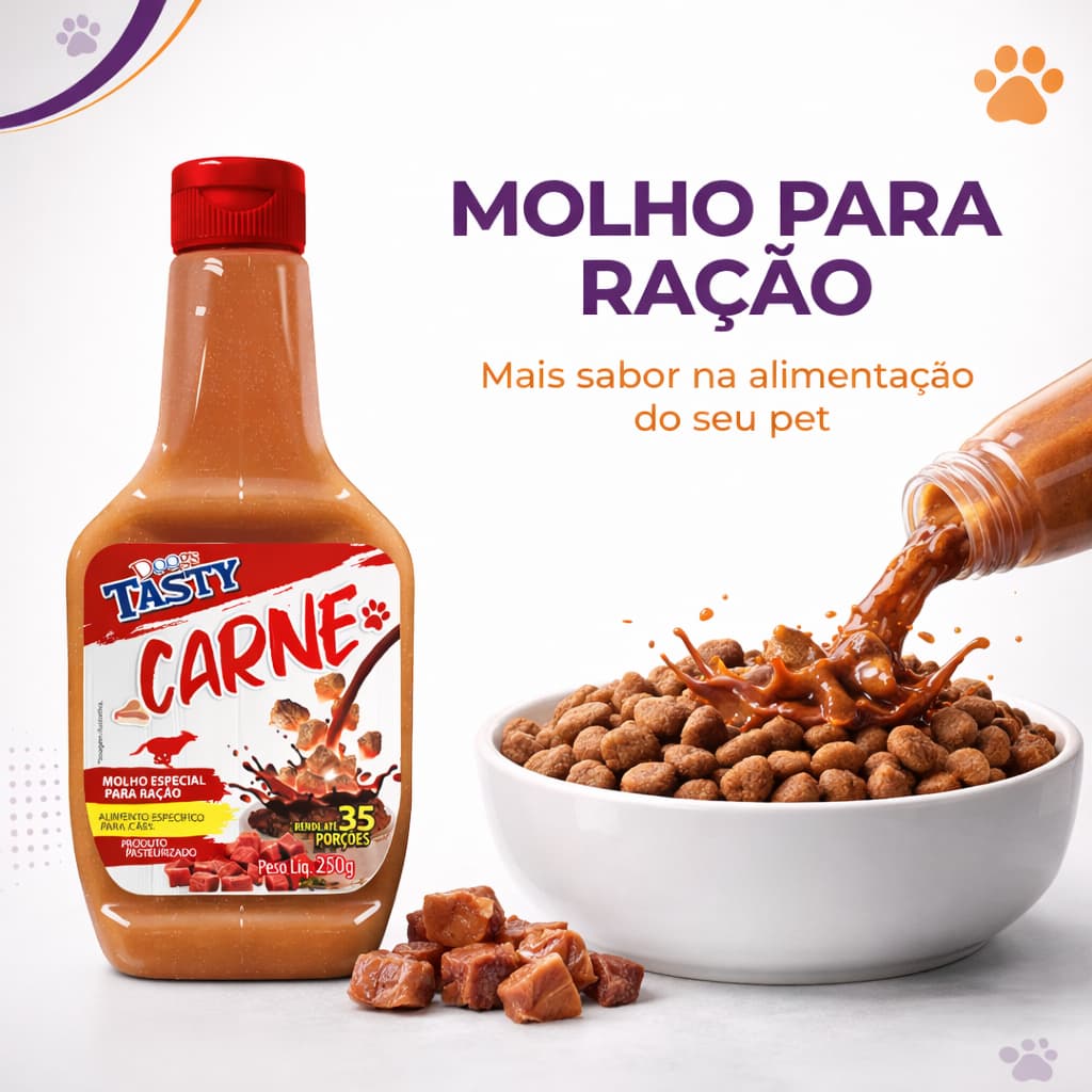 Molho para Ração de Cachorro Cães sabor Carne 250g - Aumenta apetite Deixa Ração Saborosa