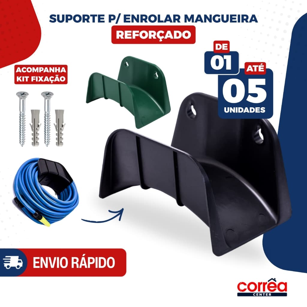 Suporte para Mangueira PVC com Parafusos – Organizador de Parede – Preto ou Verde – 1 até 5 unidades