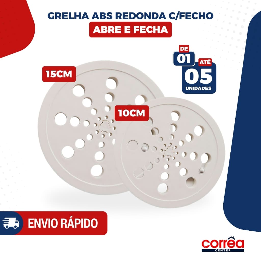 Grelha para Ralo Redonda em ABS com Fecho – Abre e Fecha – 10x10 ou 15x15 – 1 até 5 Unidades