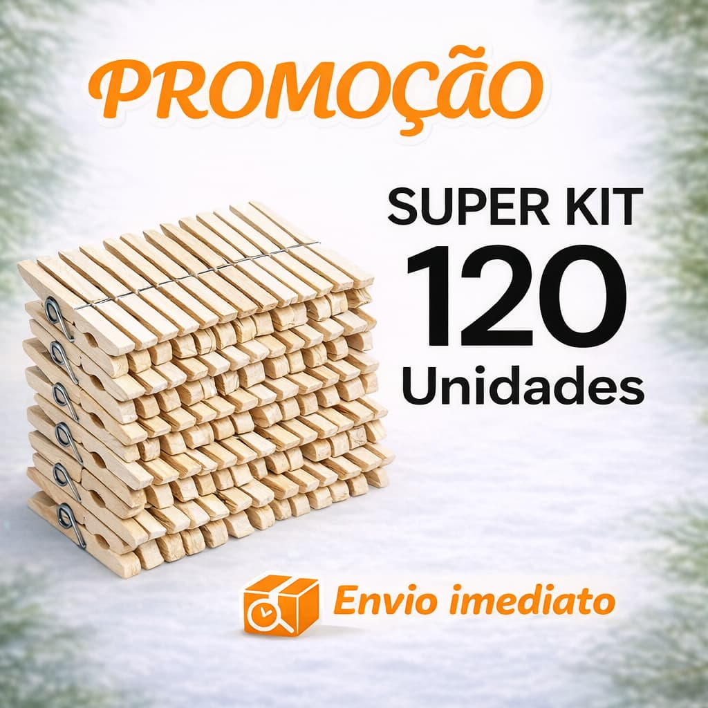 Kit Com 120  Unidades de Pregador, Prendedor de Roupa Gigante, Madeira de Reflorestamento