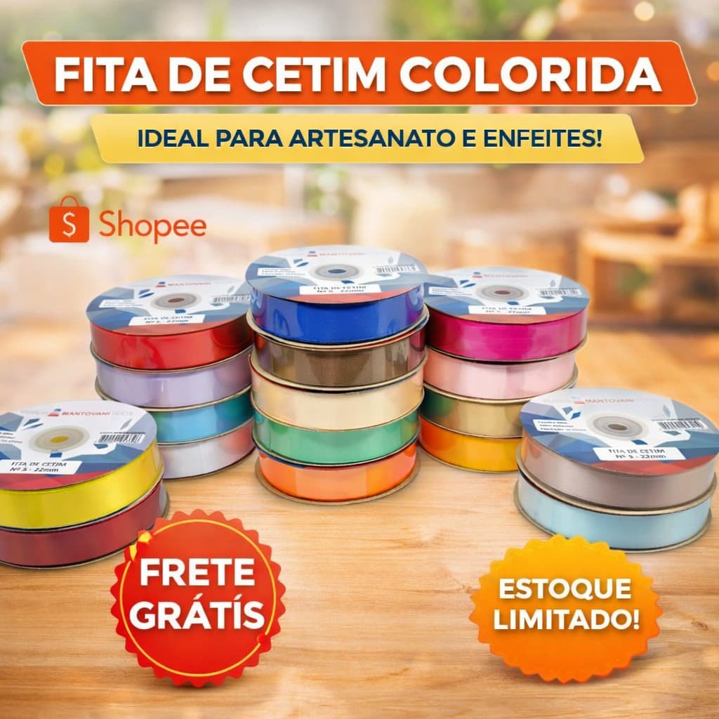 Fita de Cetim 22mm x 50m Para Laços Artesanato Costura Decoração Embalagem Presente Lembrancinha Festa