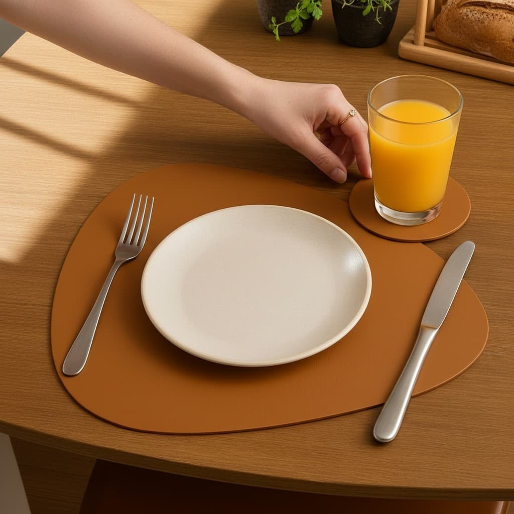 Kit Jogo americano para mesa em couro 30x40cm + porta copos 2 , 4, 6 ou 8 pçs