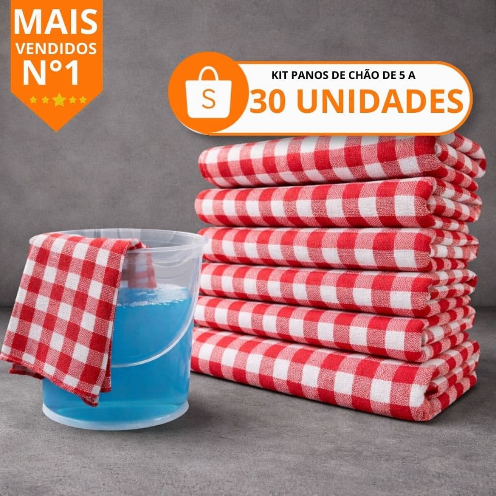 Kit Pano De Chão Xadrez Vermelho Saco Duplo Costurado 75x45cm Pano de Limpeza Cozinha Copa