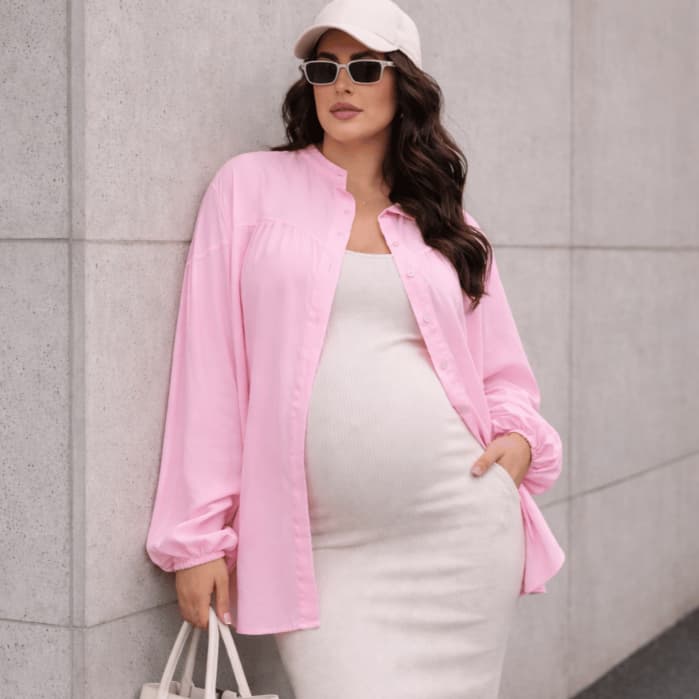 Camiseta Feminina Social Gestante Grávida Elegante Estilosa Casual Dia a Dia Tecido Leve Confortável Manga Longa