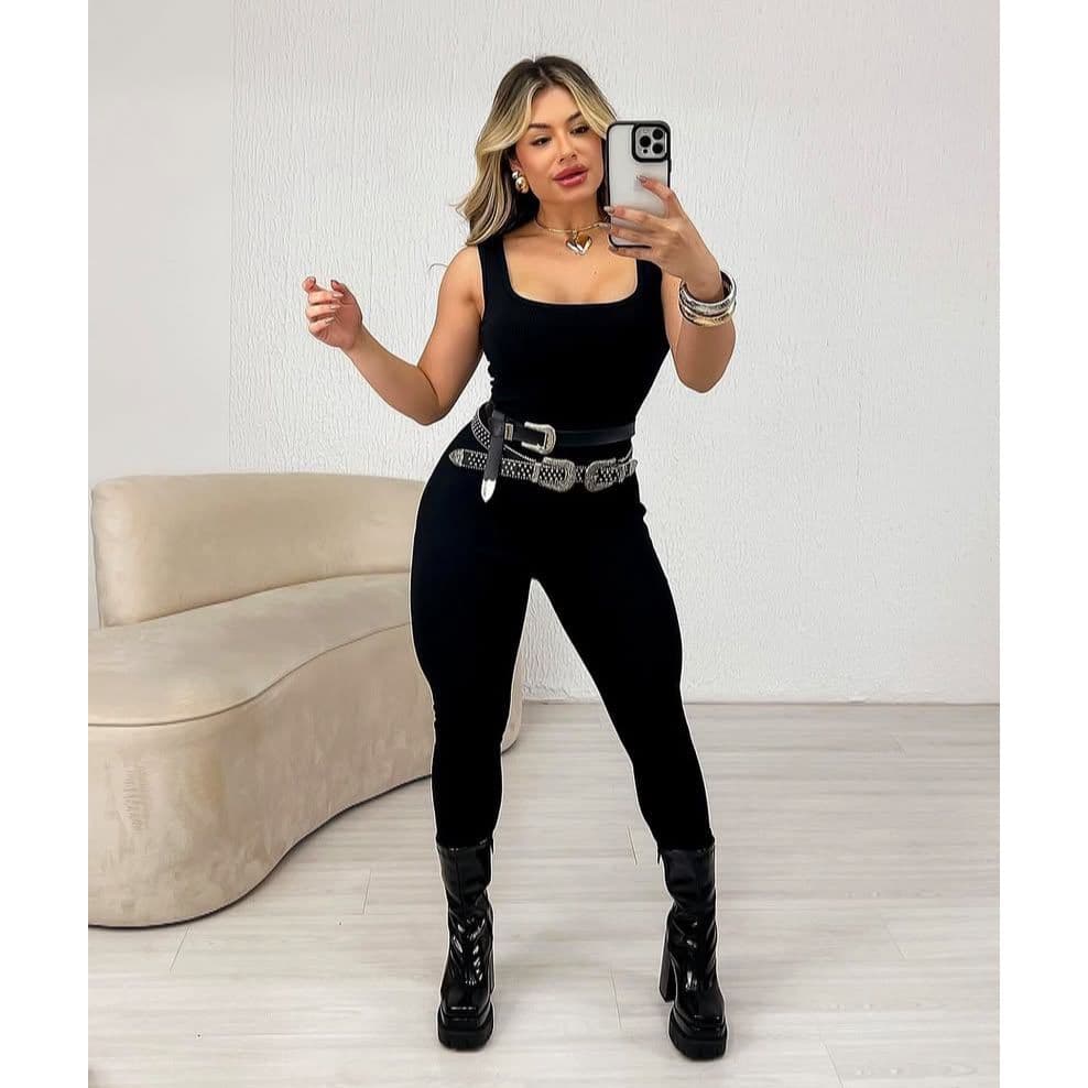 macacão canelado gringa longo feminino fitness