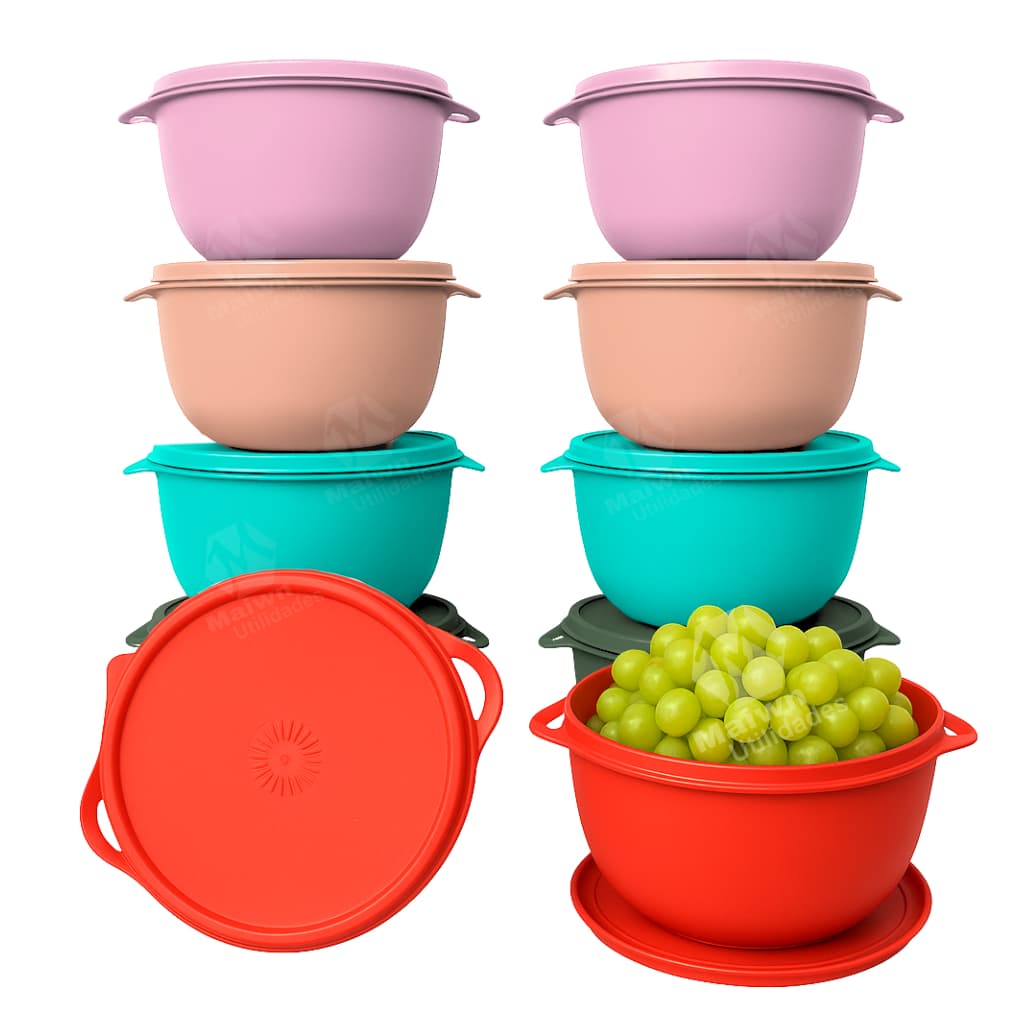 Kit 10 Potes Plásticos 500ml Bowl Hermeticos BPA Free Redondos Marmitas Vasilhas Freezer Microondas