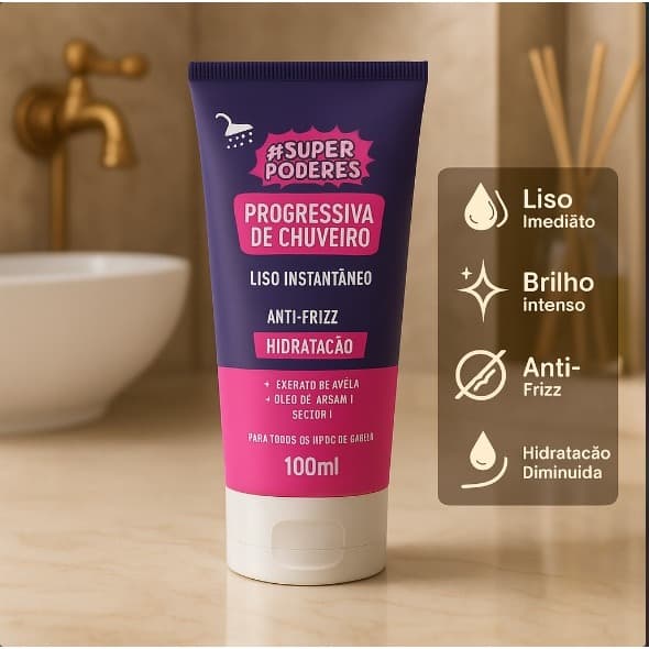 Progressiva de Chuveiro Super Poderes – Liso Instantâneo em Minutos!