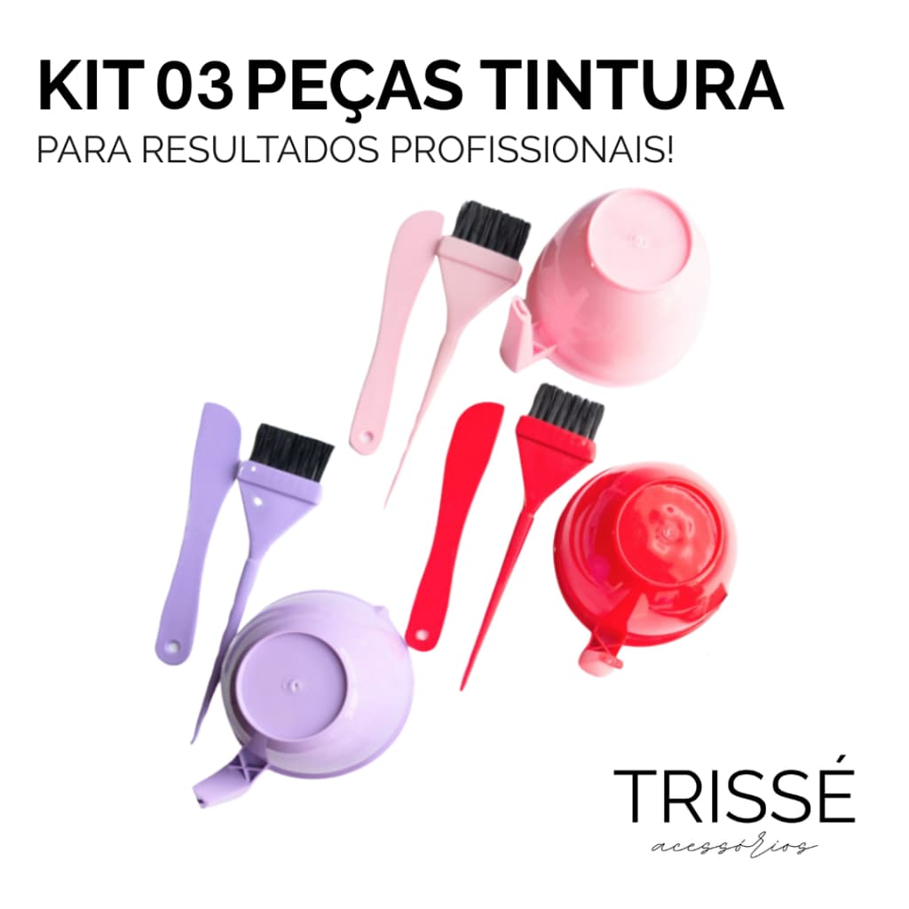 Kit Essencial Para Tintura de Cabelo Trissé Química Prático com Cumbuca Pincel Espátula Profissional