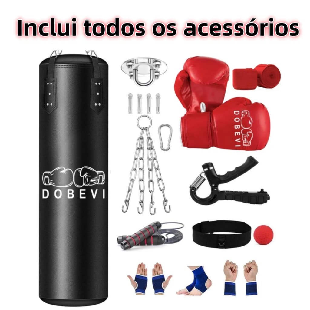 Saco Pancada 120cm+ Socador Boxe+360°gancho+ Perda Gordura