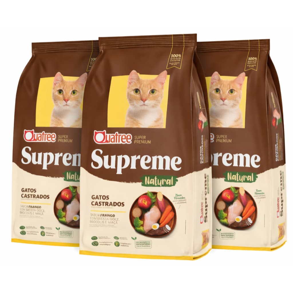 Ração Quatree Supreme Natural Gatos Castrados Frango Batata Doce Kit Pacote 1kg