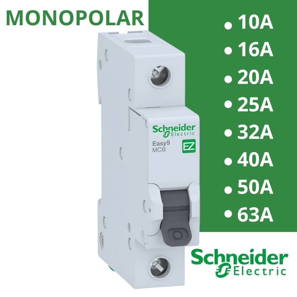 Disjuntor Monopolar 1 Polo 10A 16A 20A 25A 32A 40A 50A 63A Curva C SCHNEIDER