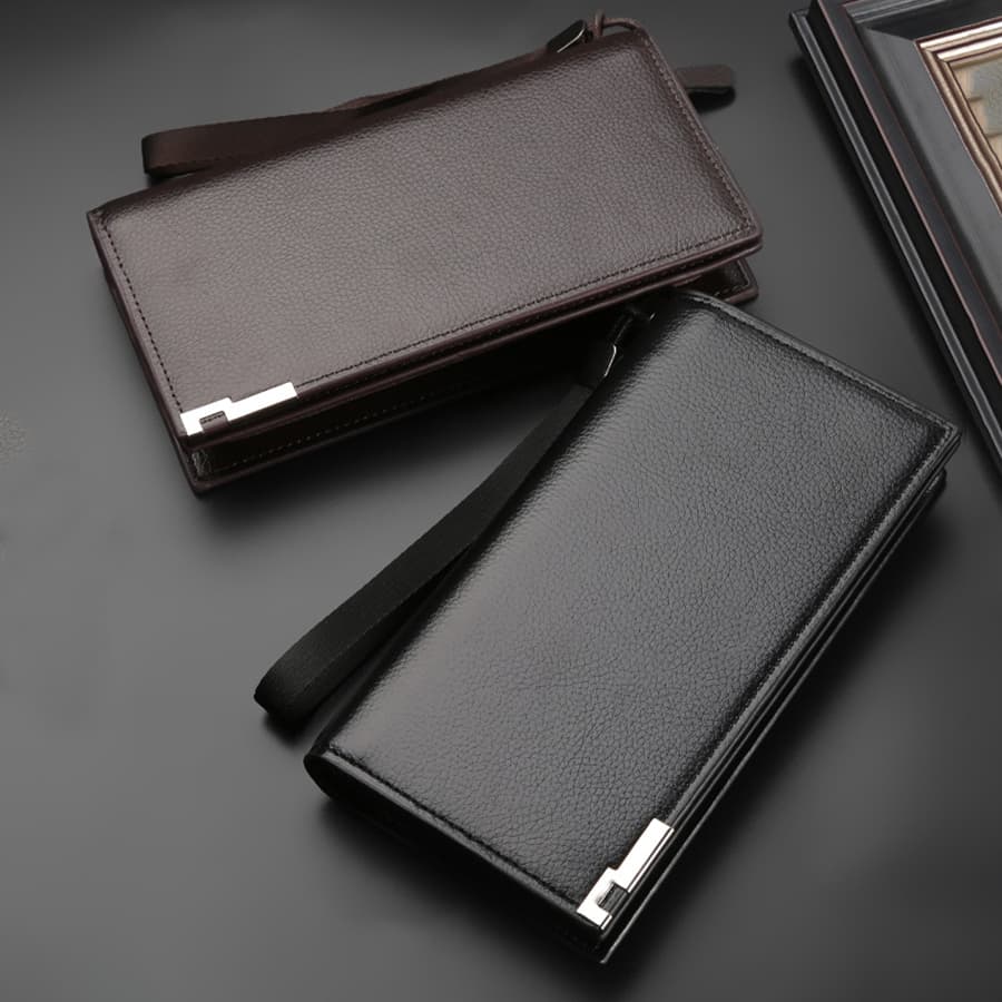 Bolsa de embreagem longa com zíper para porta-cartões de celular de grande capacidade masculina