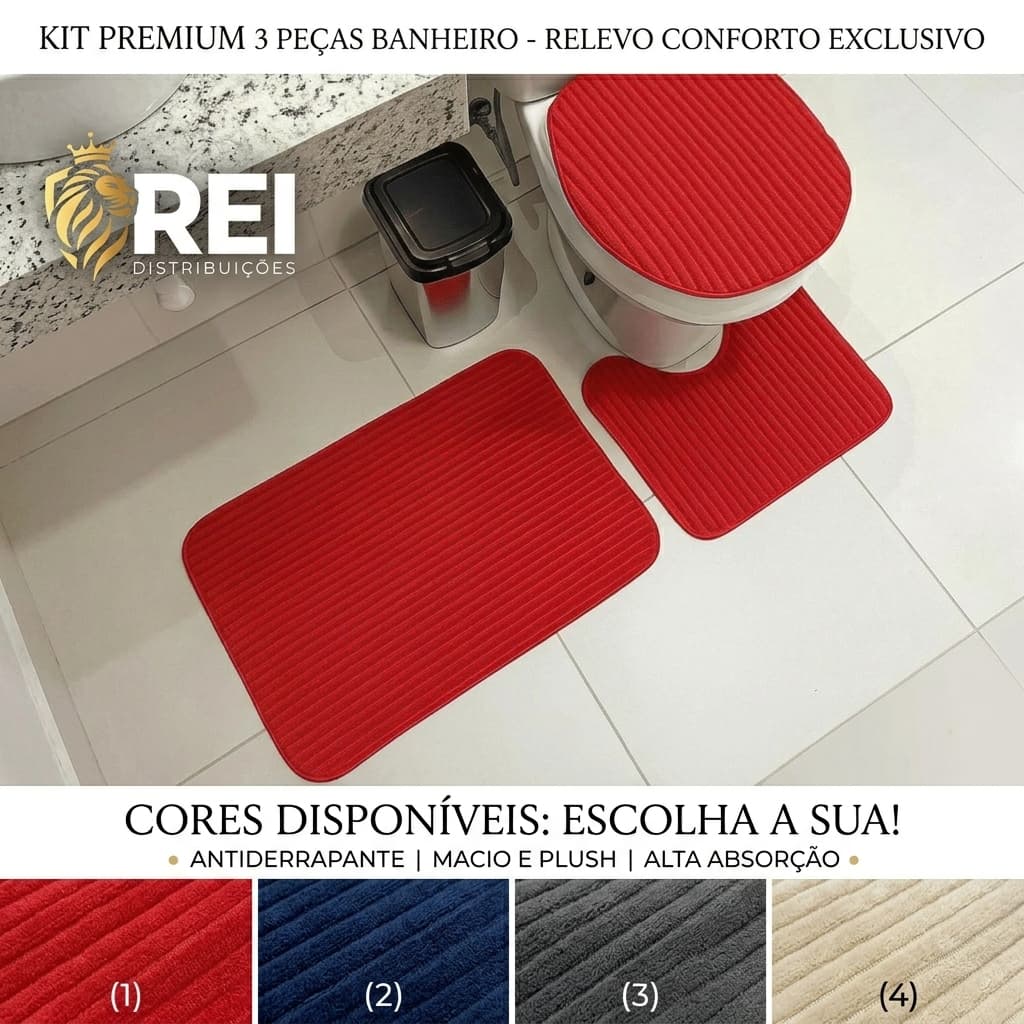Kit 3 Peças Jogo de Tapete Para Banheiro Antiderrapante 100% Algodão Felpudo Peludo Luxo