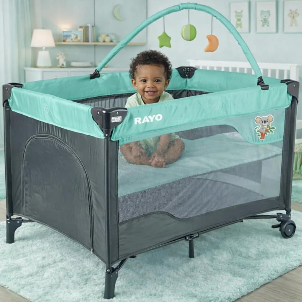 Berço Infantil 2 Alturas Cercadinho Portátil Demontavel Premium Cercado Com Mobile Rayo Mosquiteiro