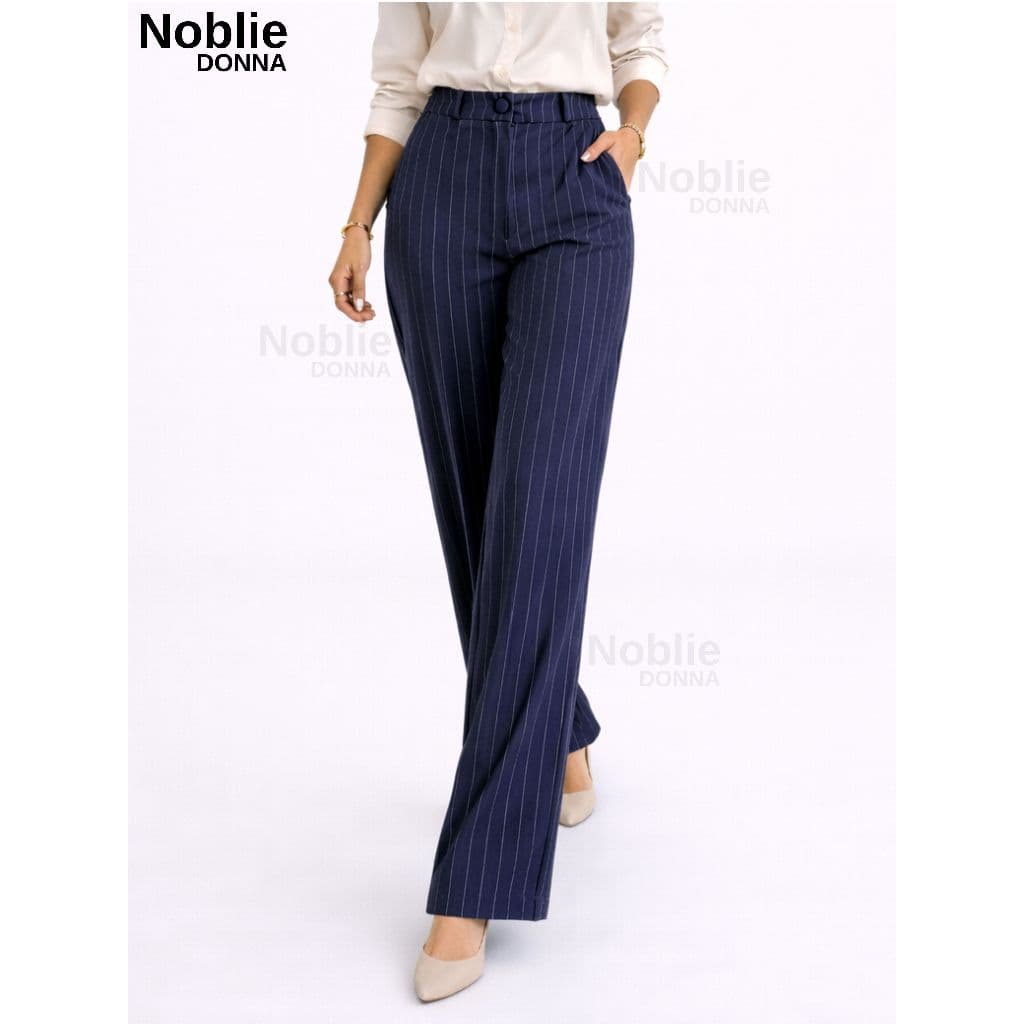 Calça Alfaiataria Feminina Perna Larga Risca de Giz