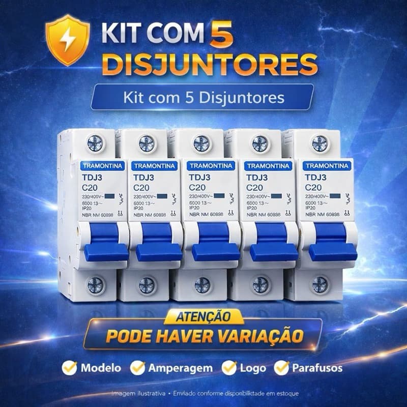 Kit 5 Disjuntor Unipolar mono (Tramontina) 16C, 20C, 25C, 32C Disjuntor Tramontina
