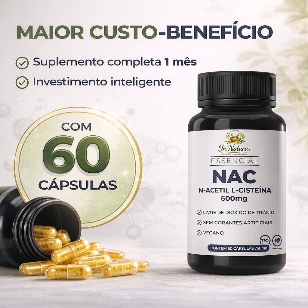 Nac N Acetil L Cisteína 600mg 60 Cápsulas | Antioxidante Essencial. Envio Rápido.