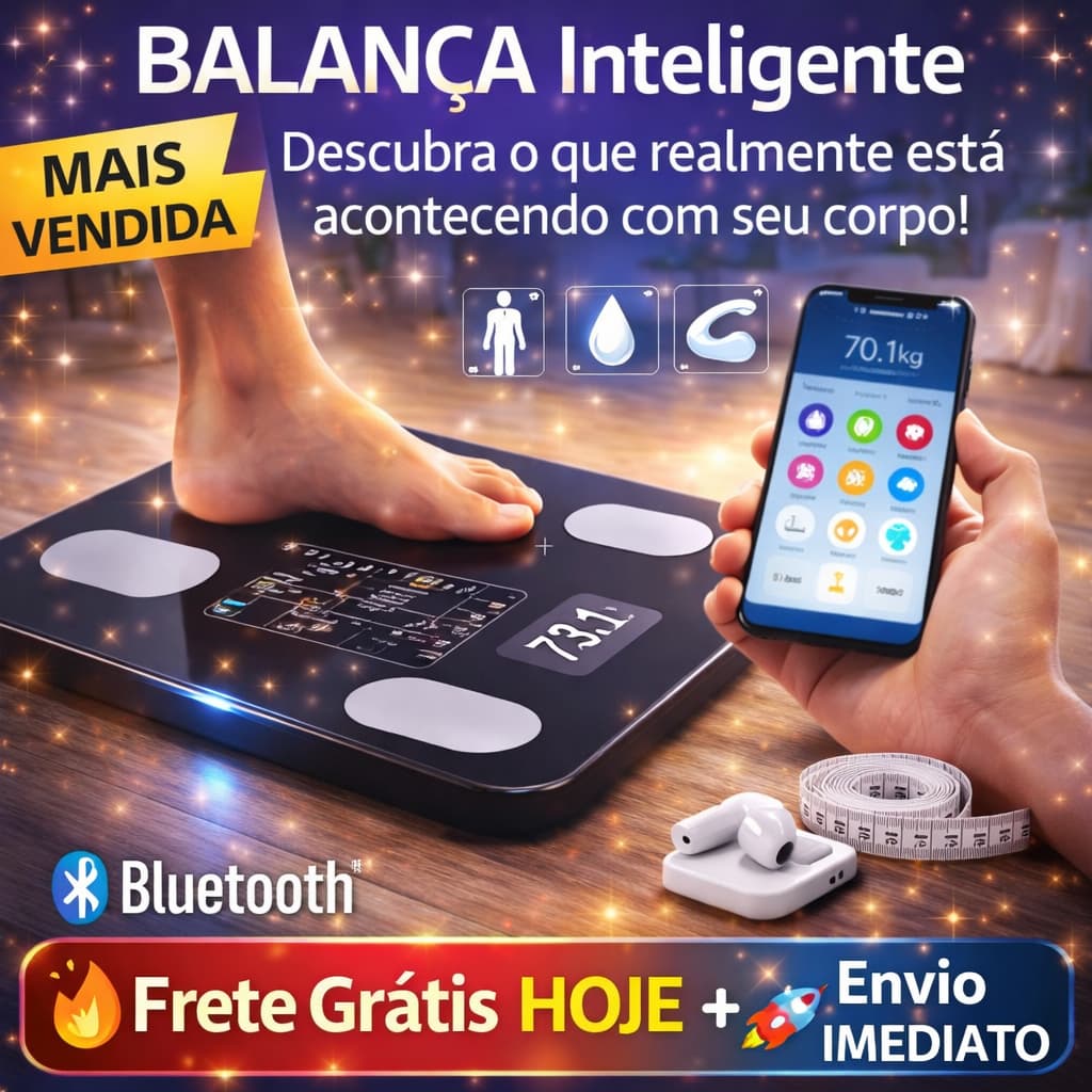 Balança Inteligente Bioimpedância Bluetooth 140kg | 14 Métricas Corporais | Controle Peso, IMC e Gordura pelo App