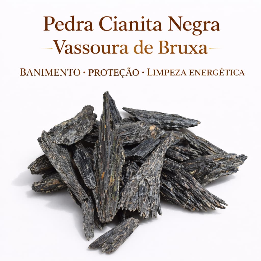 Pedra Cianita Negra Vassoura de Bruxa Cristal Natural para Banimento Proteção Limpeza Energética Envio Rápido