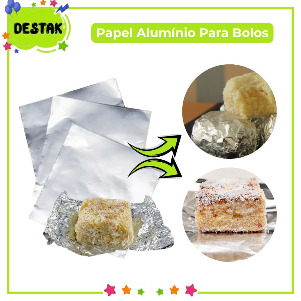 Papel Alumínio Cortado para Bolo Gelado e Doces Embalagem Alumínio Confeitaria