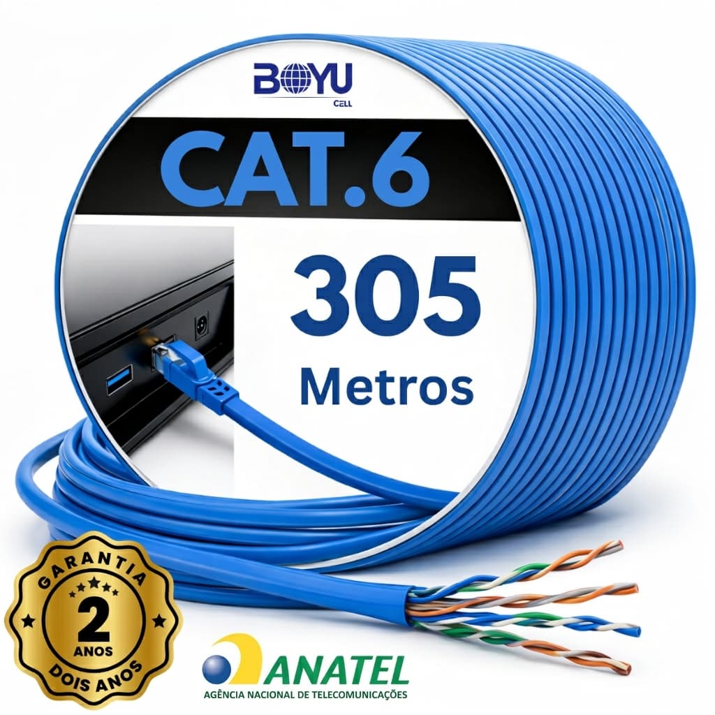 Cabo De Rede Internet 305m 305 Metros Cat6 Azul Giga Lan Ethernet Boyu Cell