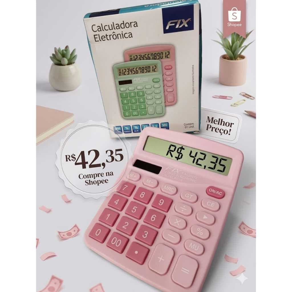 Calculadora Eletrônica De Mesa 12 Dígitos Fix Candy Color Colorida Escritório Escola