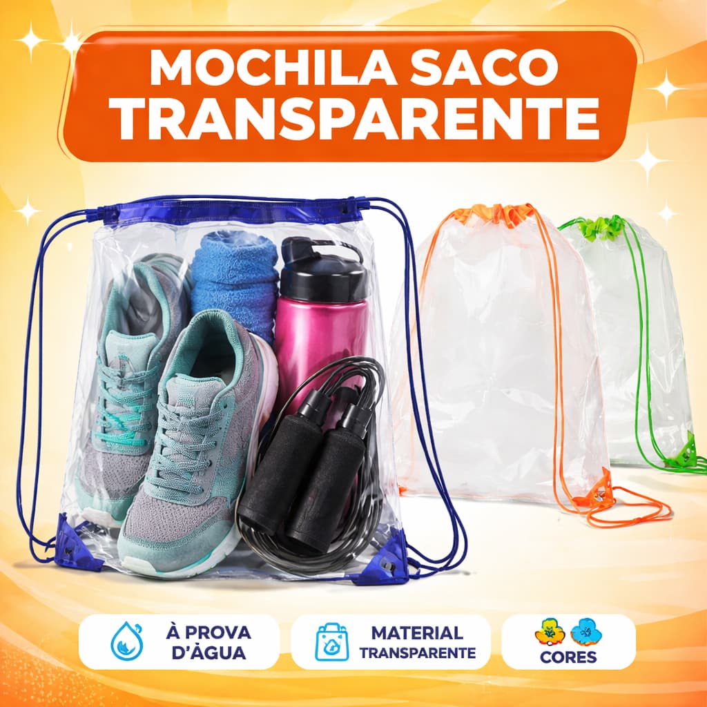 Sacochila  Mochila saco em PVC Transparente