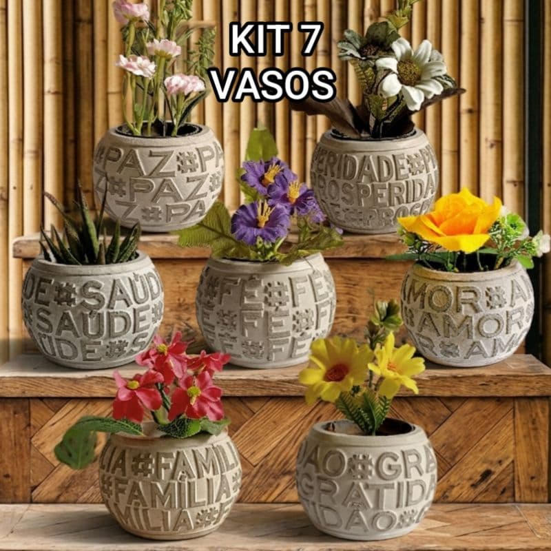 KIT 7 VASOS COM PALAVRAS MOTIVACIONAIS - VASOS PARA SUCULENTAS OU MINI CACTOS
