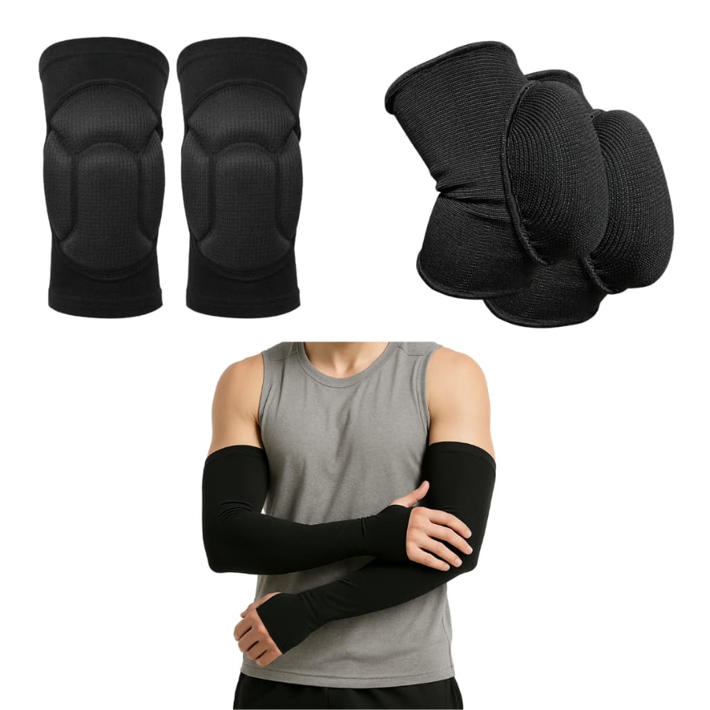 Conjunto Volei Joelheira Cotoveleira Manguito Proteção UV50+ Manga Longa Anti Impacto Esportivo