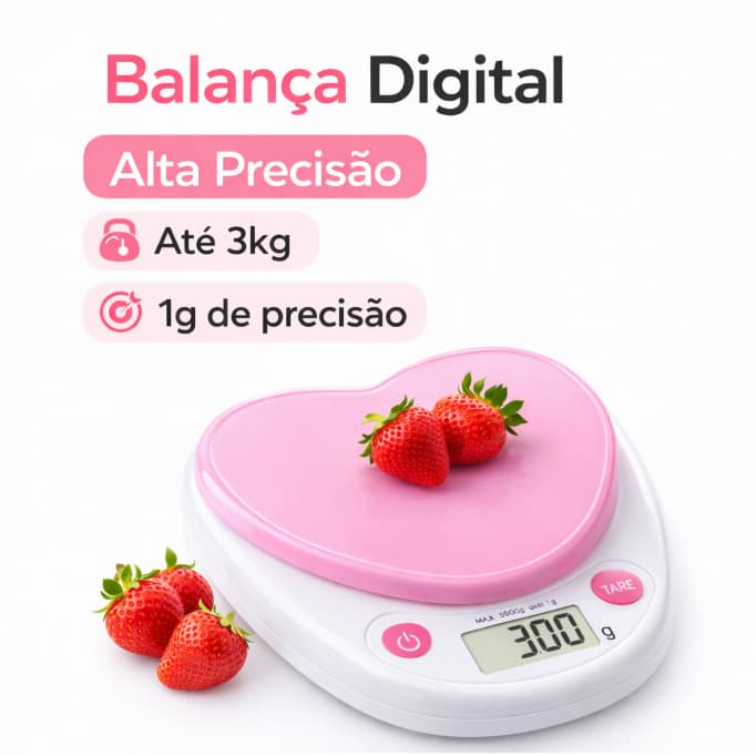Balança Digital de Cozinha Alta Precisão em formato de Coração Comida Dieta Confeitaria Nutrição
