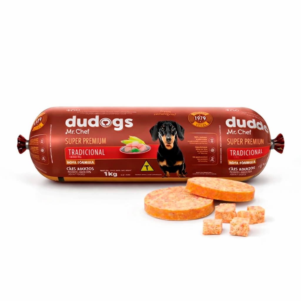 Dudogs Mr Chef Tradicional 1kg Ração Semi Úmida Premium Cães Cachorro