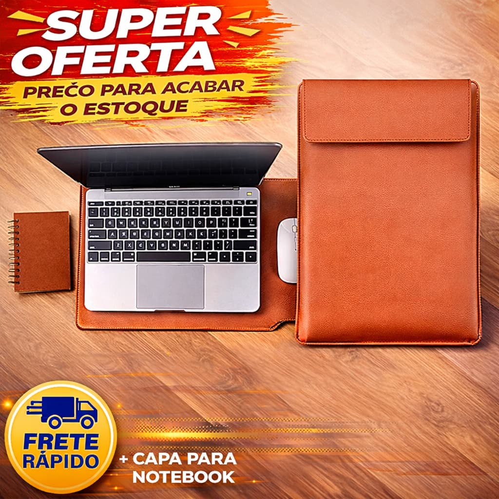 Capa para Notebook 15 a 16,2" em Couro Premium com Base e Mouse Pad Integrado