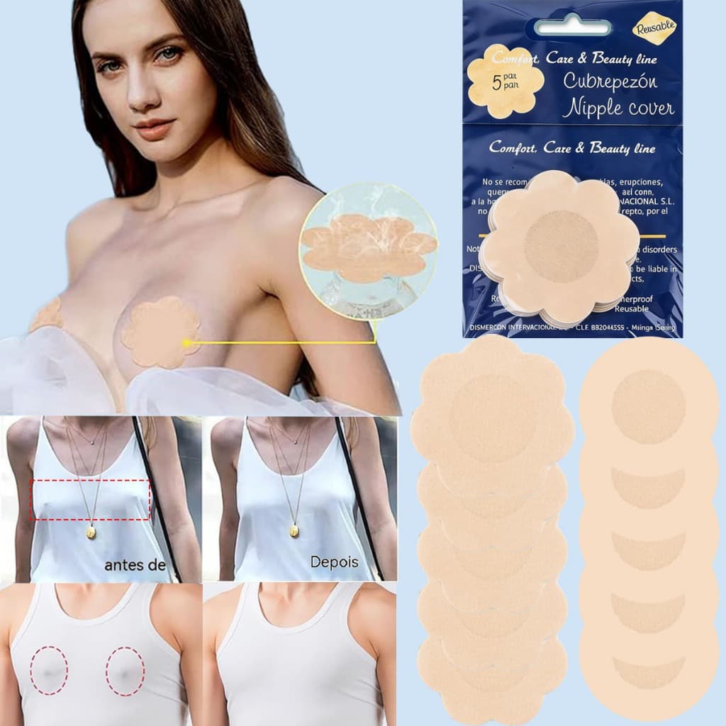 Tapa-Seios Invisível Adesivo Protetor com 7,5cm de Diâmetro para Tampar Mamilos/Aureola/5PARElS