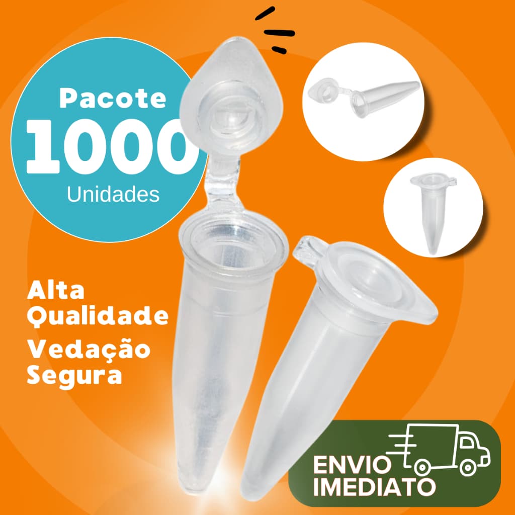 Microtubo 1,0ml Interno 1,5ml Externo Neutro Tampa de Pressão Pacote Com 1000 Unidades