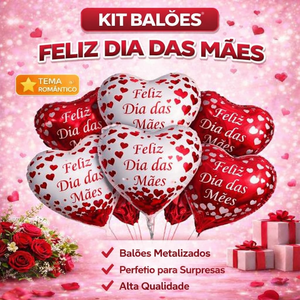 Kit 10 Corações Te Amo de 10 polegadas Feliz dias das Mães