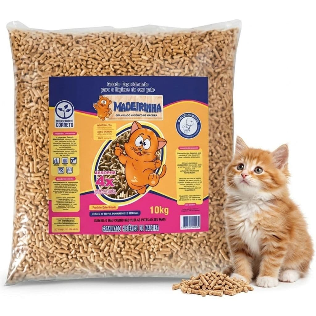 Granulado Higiênico De Madeira biodegradável areia sanitária pellets pet Para Gatos Madeirinha 10 Kg