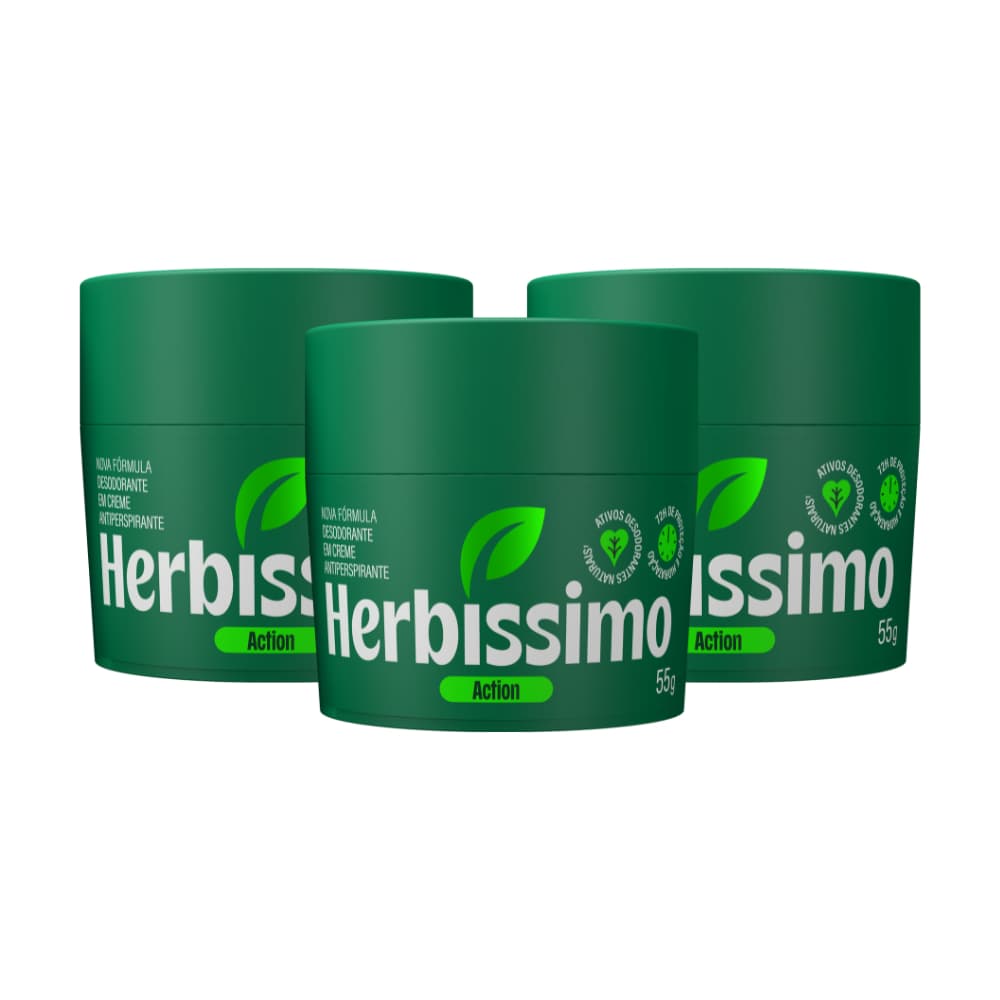 Kit Desodorante Em Creme Antitranspirante Herbíssimo Action 55g (3 unidades)